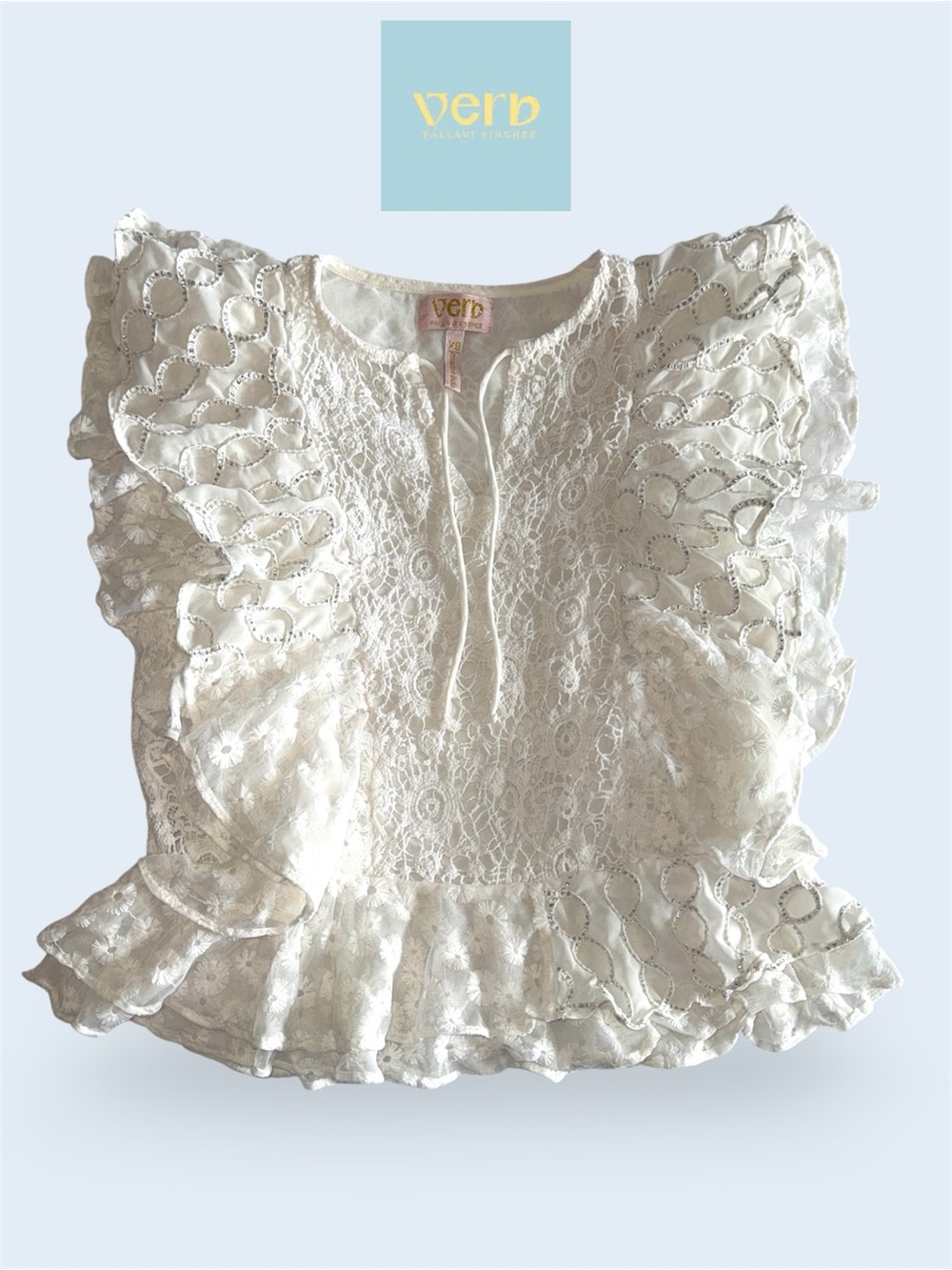 🛍️SALE🛍️ Anthropologie Verb by Pallavi Singhee Ruffled Lace Blouse - Picture 3 of 7